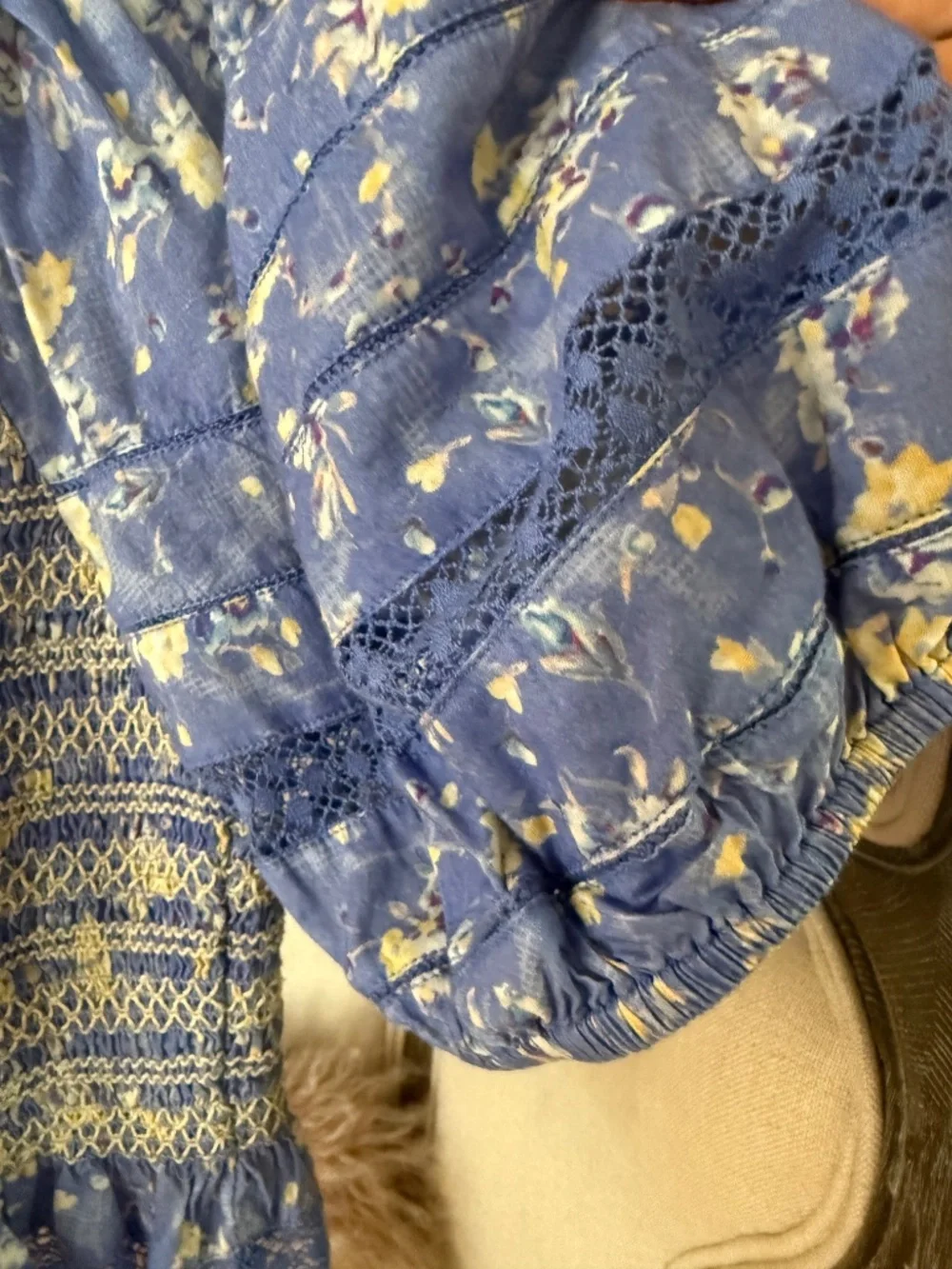 LoveShackFancy Molly Top Smocked Blue Floral Puff Sleeve XS NWOT P